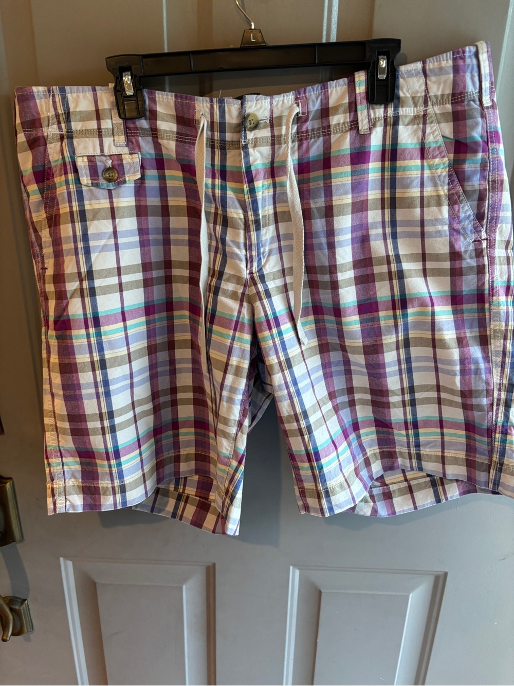 Plaid Cotton Women’s Shorts - Purple Multi size 18